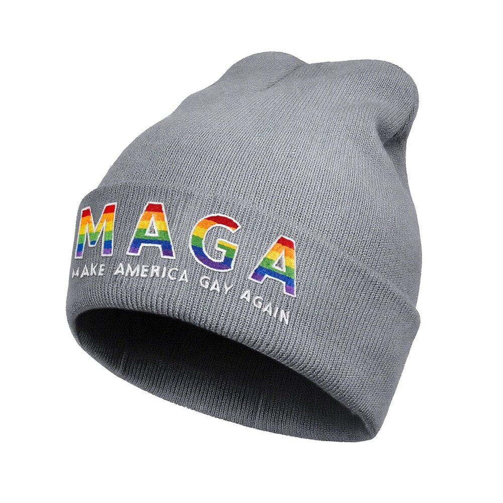2545 Gay Pride Rainbow Embroidered Beanie Hat and LGBT Soft Washable Knit